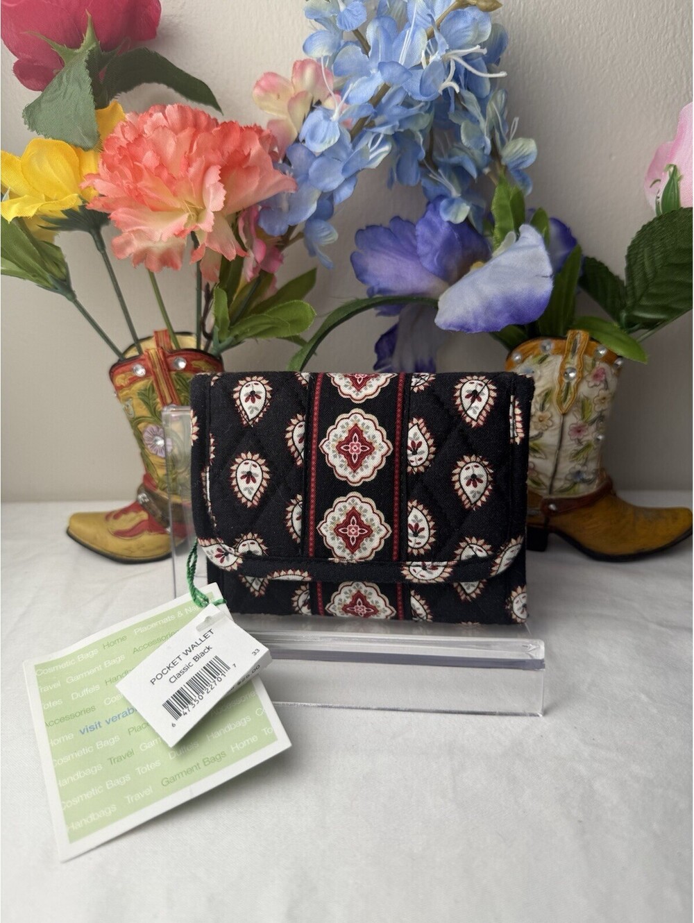 Vera Bradley Classic Black Pocket Wallet NWT • Retired Hard to Find • Card Case